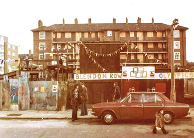 Blendon Row c1980, behind is Marnock House in Brandon street and to the left is Newbolt House.  X.png