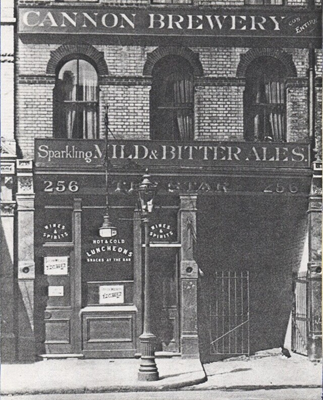 Borough High Street, formerly Blackman Street. The Star was situated at 79 Blackman Street until renumbering in 1899. This pub was demolished c.1932.  X.png