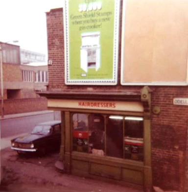 Albany Road corner with Odell Street, c1970, Mick's the Hairdressers.  X.png