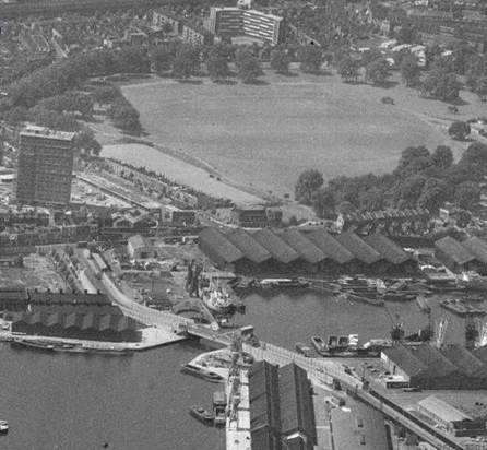 Surrey Docks Rotherhithe South c1963, looking towards Southwark Park without Maydew House.  X.png
