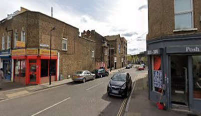 Debnams Road from Rotherhithe New Road 2020. Gourmet House left is where the Post Office was. From post away to take-a-way.  X.png