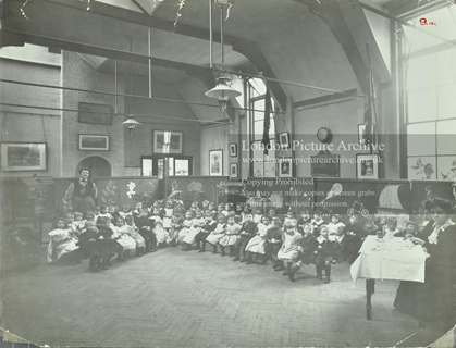 Flint Street School, tea party in the school hall, c1908.  X..png