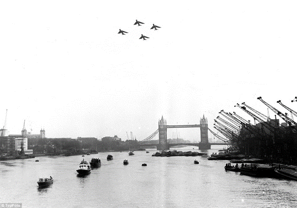 Pool of London. 1965, Tribute, the sight of cranes bowing their heads as Sir Winston Churchill's coffin passed.  X..png