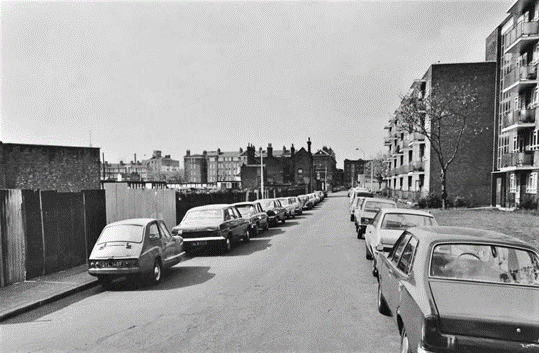 Swan Road,1976. Looking from Seth Street with Larch House on the Ainsty Estate to the right.  Pic 1.  X..png