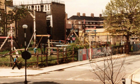 1 New Kent Road 1980's, adventure playground that sprung up on the corner of Falmouth Road. Martin House can be seen in the background.   X.png