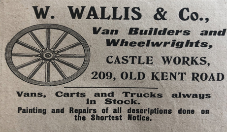 Old Kent Road, The Castle Pub was at 205 to 209, so W. Wallis & Co, could have been beside the pub or even in the pubs yard.  1. X..png