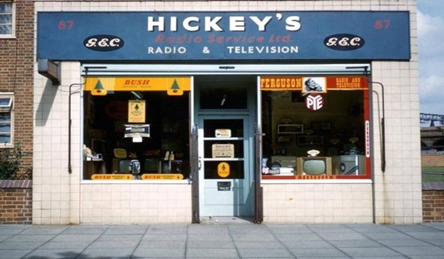 Spa Road, c1970. Hickey's Radio Services shop.  X..png