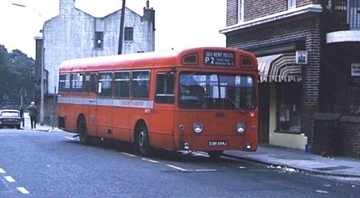 The P2 Bus that served Rotherhithe Street. Parked up just off Brunel Road, c1970.  X..png