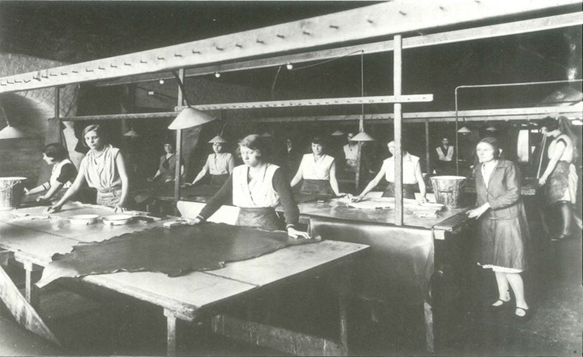 Abbey Street, Bevington and Sons, Neckinger Mills, Bermondsey,1931. Women skiving the leather.  X..png
