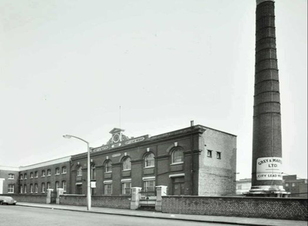 Southwark Bridge Road, c1974. The City Lead works and the other side of the chimney.  X..png