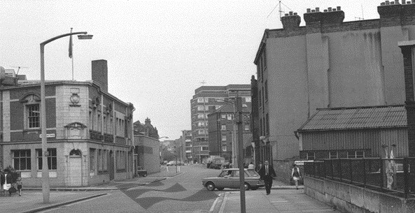 Webber Street, Waterloo, Valentine Place left, Barons Place right. Looking towards Blackfriars Road, c1972.  1   X..jpg