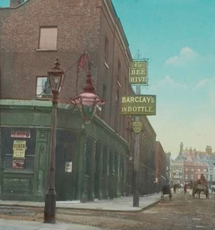 Bartholomew Street, formerly Warner Street with Deverell Street right, c1900. The Beehive Pub.  X..png