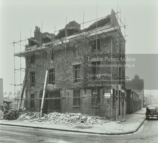 1  Cobourg Road left Neate Street right. These buildings were cleared for the creation of Burgess Park. c1952.  X. .png