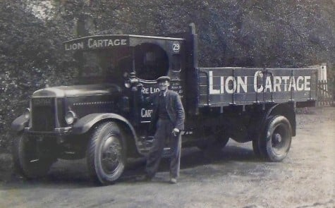 Ness Street, Spa Road, late 1920s, of a Delivery Driver and his Lion Cartage Lorry that operated from Ness Street, off Spa Road, Bermondsey.  X..png