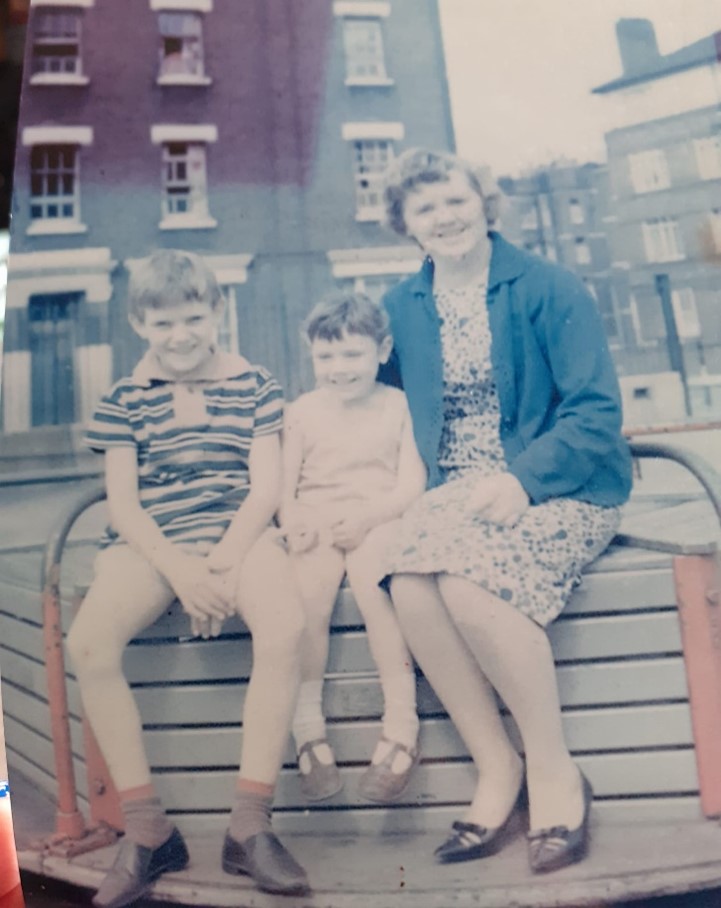 Leroy Street with Stewart House behind, c1966. Robert, and Julie with Aunt Mary.  X..jpg