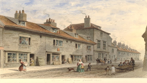 Gravel Lane, Watercolour c1846, off Ewer Street.  Gravel Lane is now Great Suffolk Street.  1 X..png