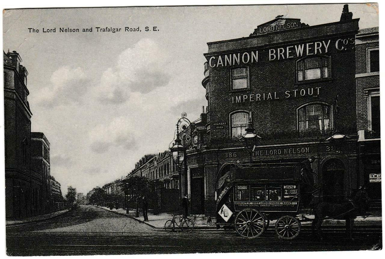 Lord Nelson Hotel Southwark. (Cannon Brewery). Old Kent Road. Horse bus outside, c1907.  X.png