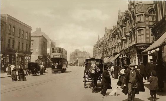 Merrow Street right, from Walworth Road, c1900, Olney Street down on the left, now Fielding Street 2022. X. (2).png