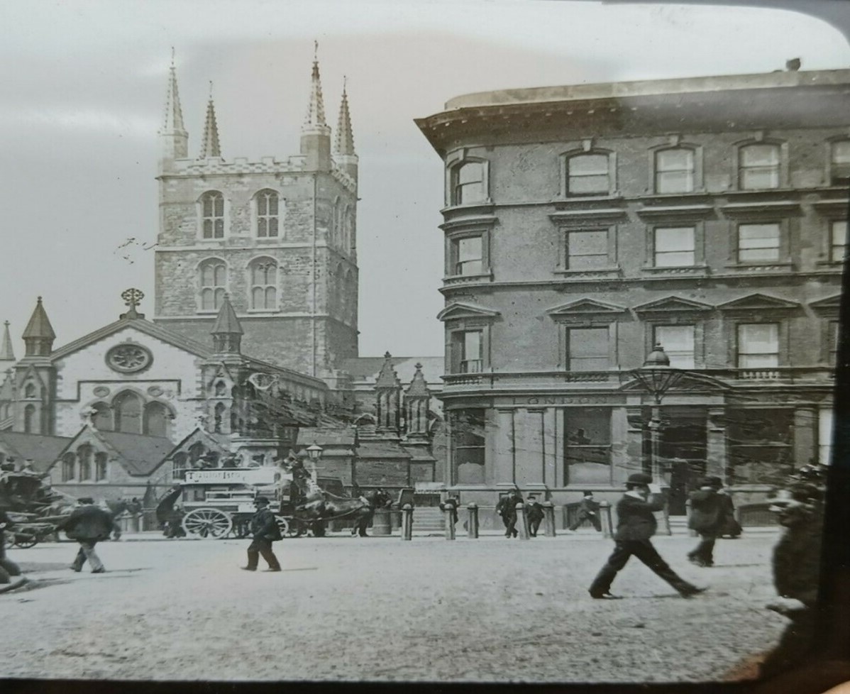 Borough High Street, St Saviour's Church, Southwark, horse-drawn tram.   2 X..jpg