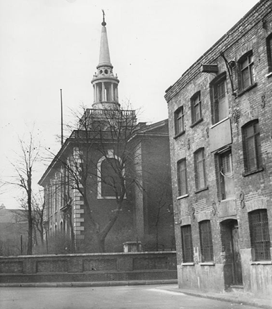 Tunnel Road Rotherhithe. St Mary's Church and Granary right. St Marychurch Street left to right.  X..png