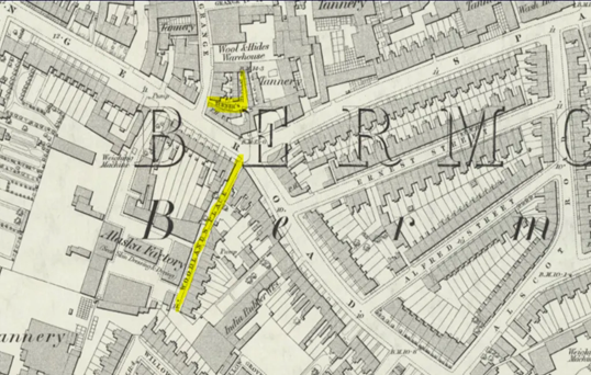 Woodland Place 1910, and Turners Retreat in yellow. off Grange Road.  X..png