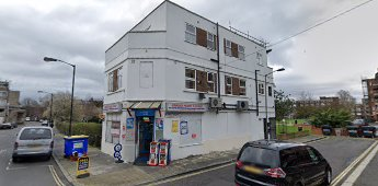 1 Alvey Street left, Surrey Grove right. White building was The Gloucester Arms Pub  X.png