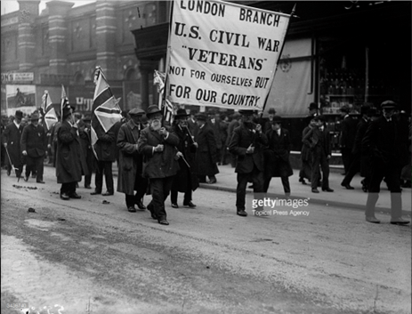 Blue Anchor Lane, veterans marching through London, 1917. This must have been particularly poignant as John died 4 months before this parade.  X..png