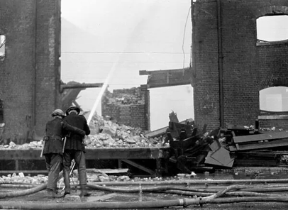 Surrey Commercial Docks, the Blitz 1940, the remains of a warehouse.  X..png
