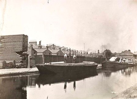 Grand Surrey Canal, looking across from A.G Scott & Co Ltd, Crown Wharf, Deptford, to Rigby F. W & Co. Ltd., and D. Dixon.  X..jpg