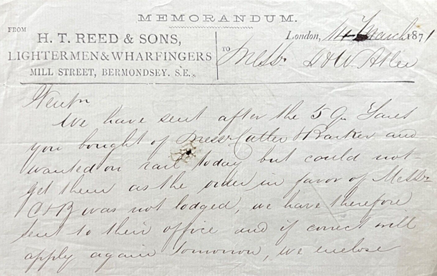 Mill Street, Bermondsey, H T Reed & Sons, Lightermen & Wharfingers, 1871.  1 X..png