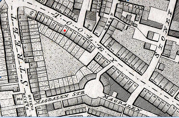 Tooley Street, red dot showing the sight of the Castle and Anchor Pub c1848.   X..png