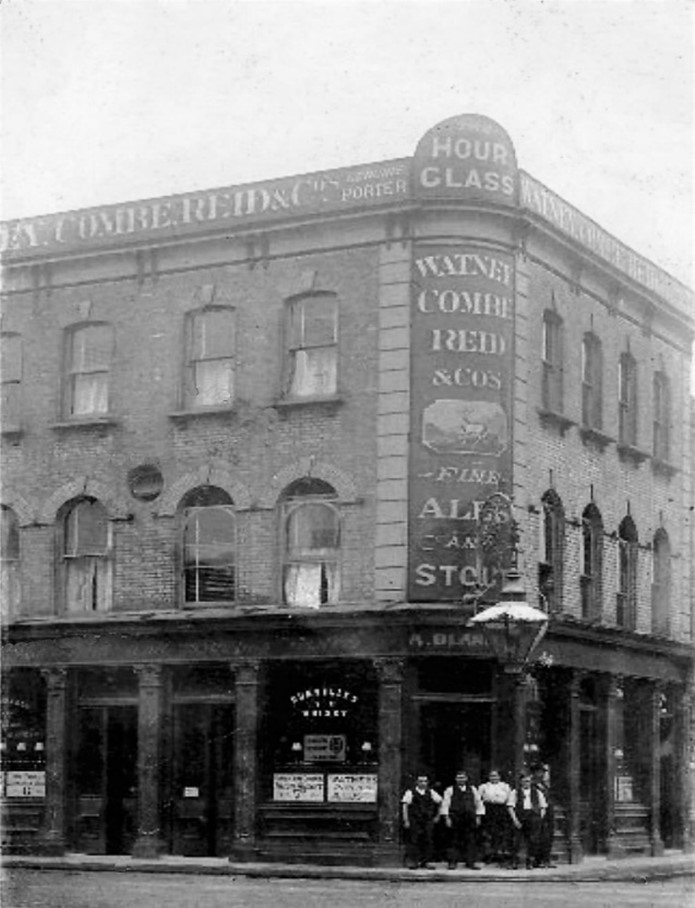 Faraday Street right, Thurlow Street left. The original The Hour Glass pub c.1910 at 89 Faraday Street. It closed in 1959. X..jpg