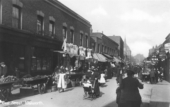 East Lane. Walworth Road and St Mark’s Church behind, The Good Intent Pub right.   X..png