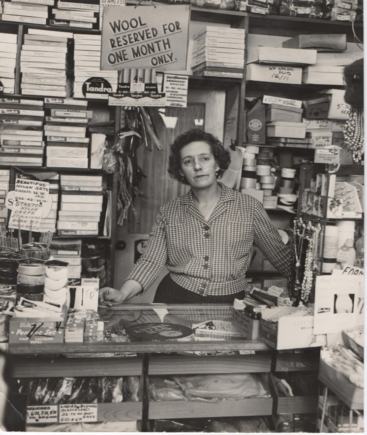 6. Southwark Bridge Road, No 131. The late Betty Johns in her wool shop. This is shortly before the family emigrated to Australia in 1965.  X..jpg