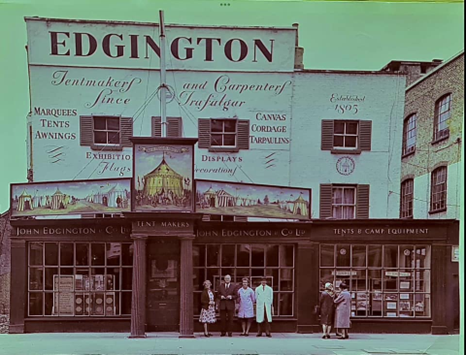 Edgingtons Old Kent Road. The lady on the left is Beatie Henn who worked for Edgingtons for over 60yrs.  X..png
