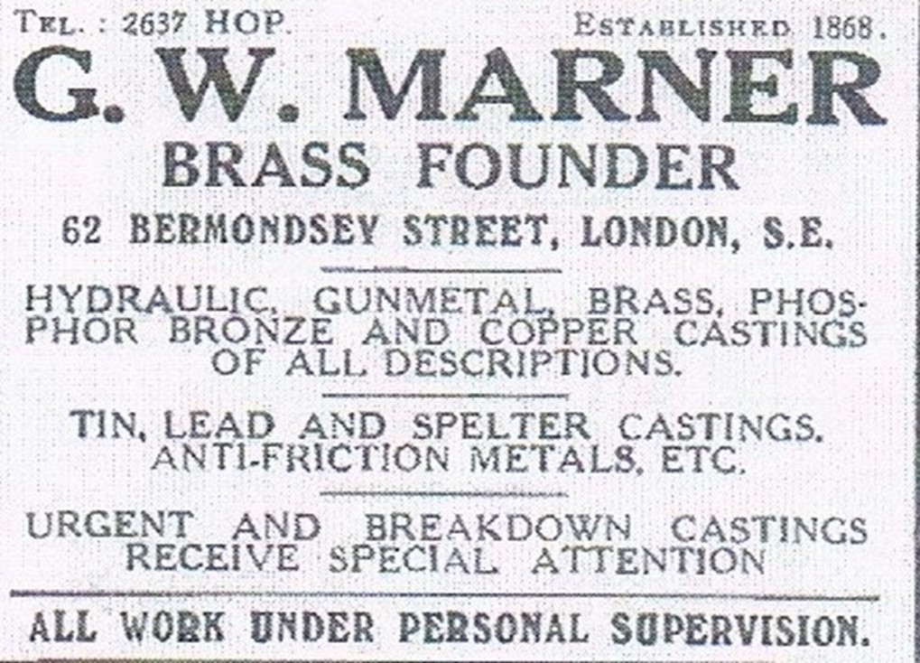 Bermondsey Street, G. W, Marner Brass Founder,c1914.   X..jpg