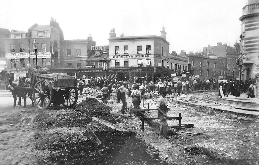 Camberwell Green, c1903. Denmark Hill left , Oval ahead, Elephant & Castle to the right.  X..jpg