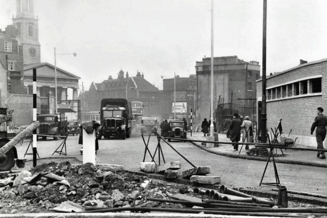 Waterloo Road, St. Johns Church and a Lyons Tea Lorry, c1951.   X..jpg