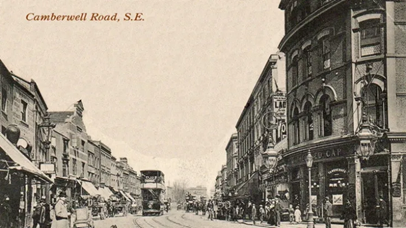 Camberwell Road with the Father Red Cap pub to the right. It now serves as Planet Nollywood, a Nigerian club.   X..png