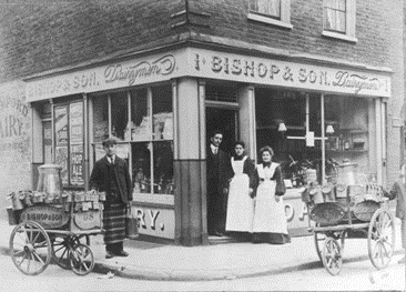 Blackfriars Road, London, Bishop & Son Dairymen, c1900.  X  .png