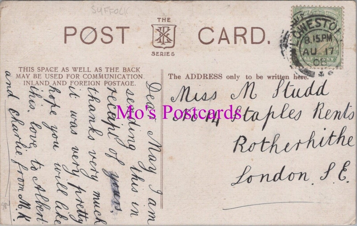 Staples Rents, Rotherhithe, Miss M Studd,1908.  X..jpg