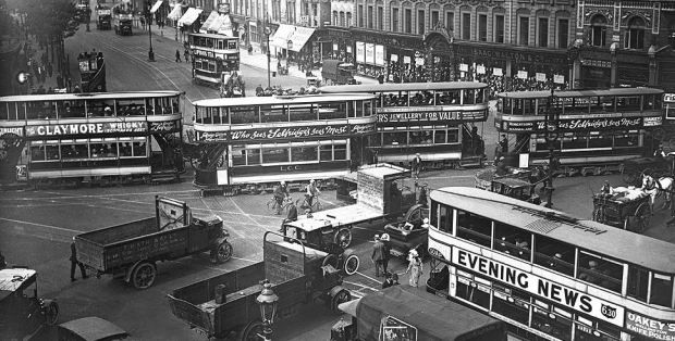 Elephant & Castle bustling with trams in the 1920s..jpg