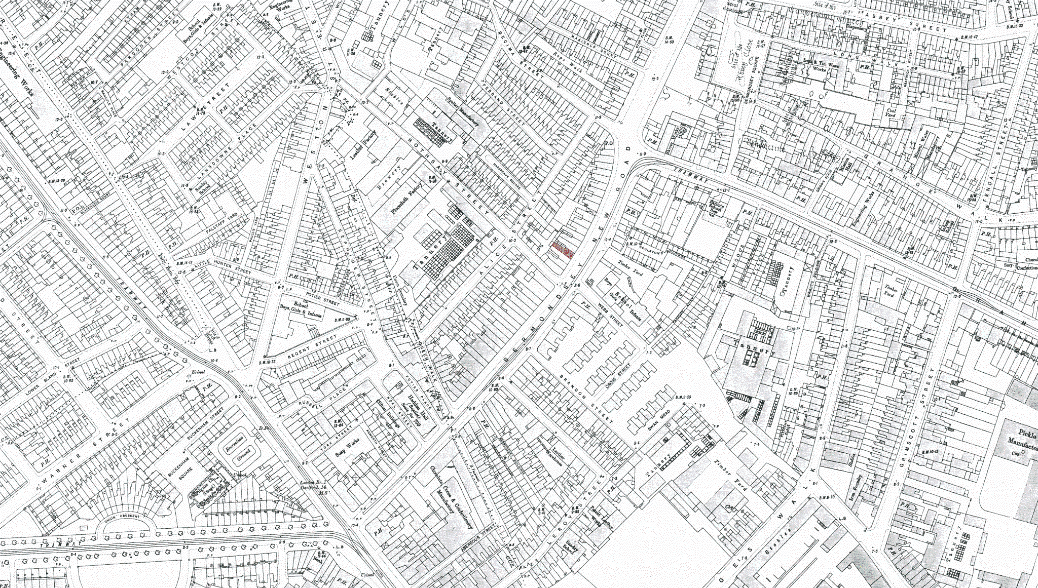 Tower Bridge Road map from 1895, number 79 is shaded red.png