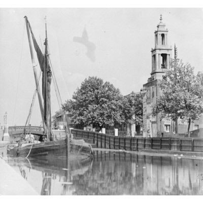 Grand Surrey Canal,1934 shows a large sailing barge,with St Georges Church & Wells Way in the background.  X.jpg