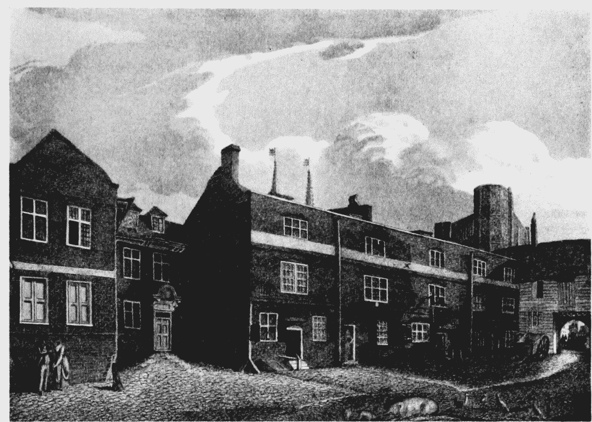 Montague Close. A Northwest View of the House of William Parker, Lord Monteagle 1825.gif