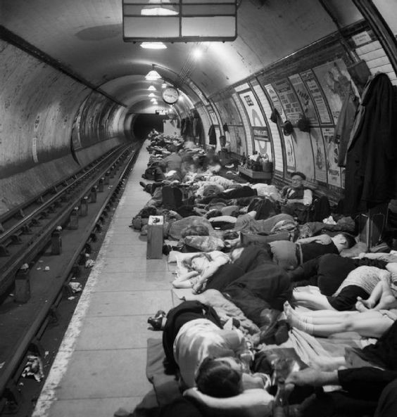 Elephant and Castle London Underground Station Shelter, Elephant and Castle tube station while taking shelter from German air raids during the London Blitz..jpg