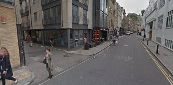 Bermondsey St, Buck Yard Mews on left, runs around into Newhams Row, 2017.jpg