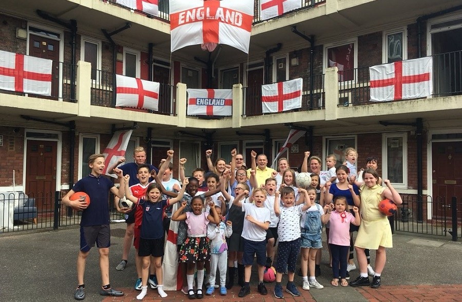 The Kirby estate in Bermondsey the residents covered the estate with over 300 England flags for the World Cup.jpg