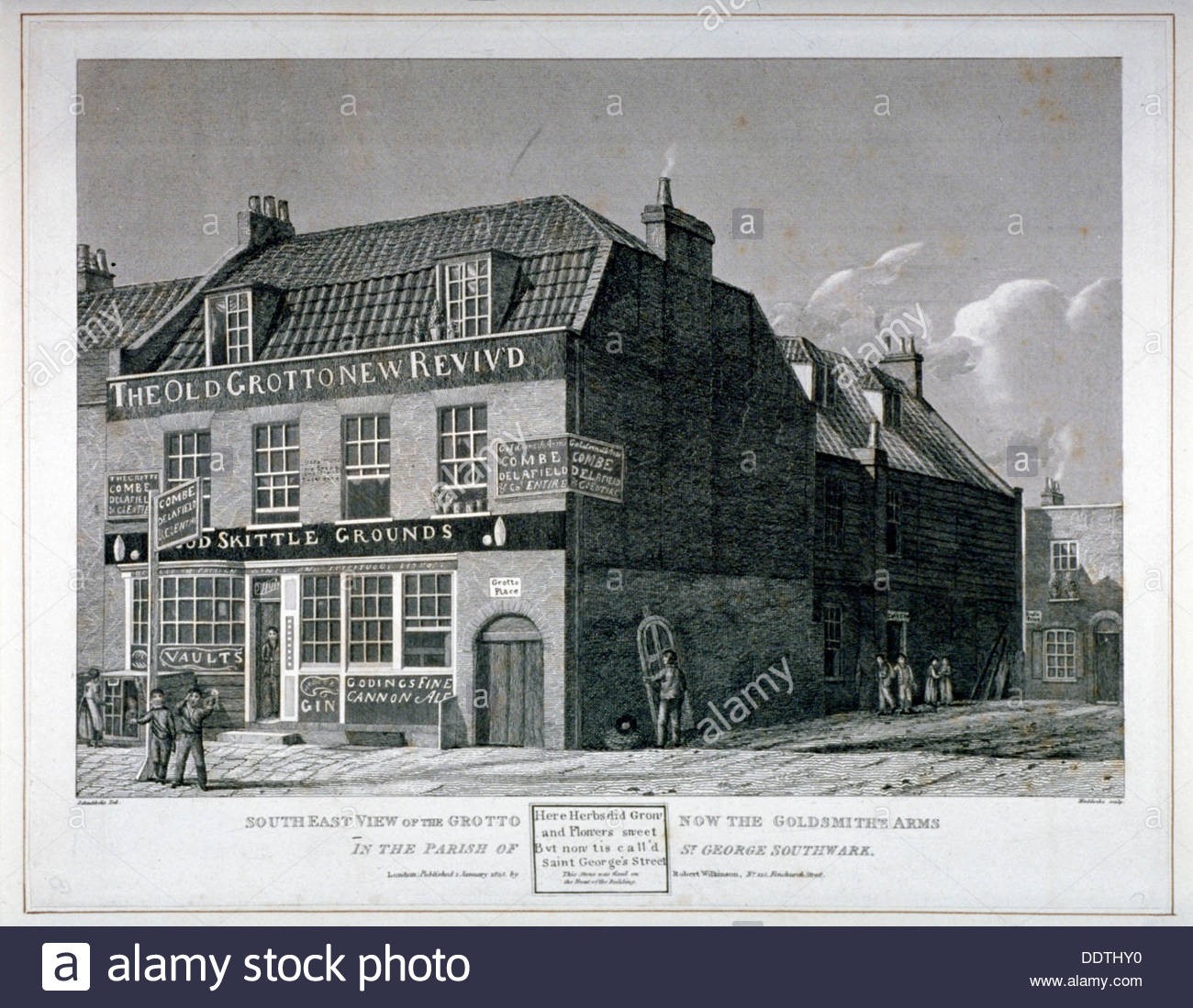 South-east view of the Grotto Inn, St Georges Street, Southwark, London, 1825. Roughly where the.jpg