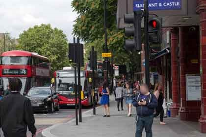 FILM Train of Events 1952, London Road, Elephant and Castle Tube Station on right, same location 2017.jpg